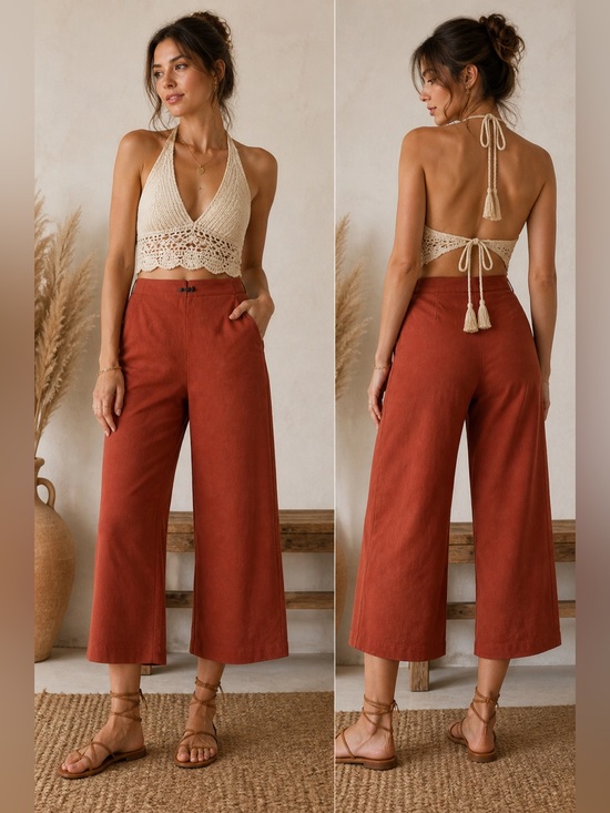 kate spade Pants - Kate Spade Size 2 Saturday Burnt Orange Cotton Wide Leg Cropped Trousers Pants